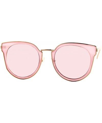 Retro Cat Eye Women Sunglasses Round Metal Frame Fashion Mirrored Lens - Gold Metal Frame/ Mirror Light Pink Lens - C118GOU4Y...