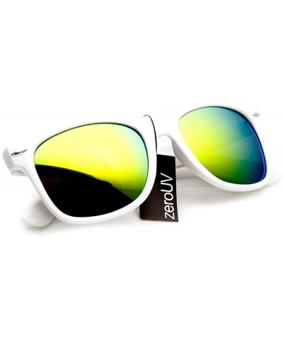 8025 Retro Matte Black Horned Rim Flash Colored Lens Sunglasses- White Sun- 50mm - CG116RH648J $7.46 Wayfarer