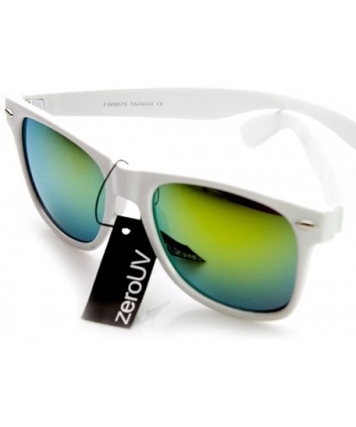 8025 Retro Matte Black Horned Rim Flash Colored Lens Sunglasses- White Sun- 50mm - CG116RH648J $7.46 Wayfarer