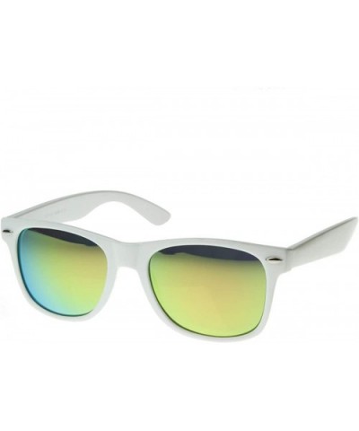 8025 Retro Matte Black Horned Rim Flash Colored Lens Sunglasses- White Sun- 50mm - CG116RH648J $7.46 Wayfarer