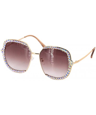 Sparkling Crystal Sunglasses UV Protection Rhinestone Sunglasses - Tawny - CB18XOHLUES $11.23 Square