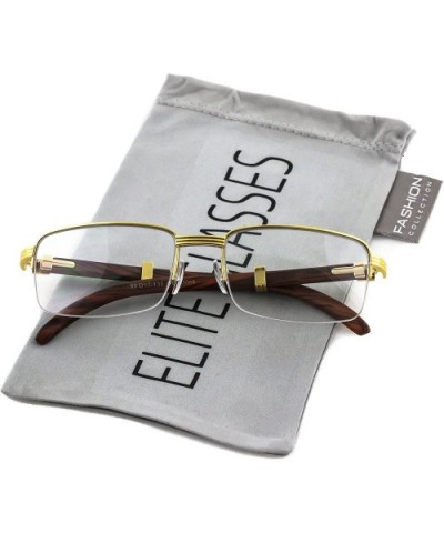 WOOD Art Nouveau VINTAGE Semi Rimless Style Gangster RICH Frame EyeGlasses - Gold Brown - CI17YKCCN0M $6.21 Square