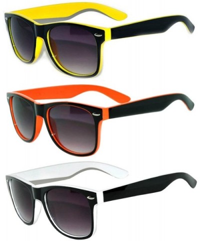Vintage Two Tone Sunglasses Smoke Lens Retro Stylish UV 400 - 3 Pack - Orange- White- Yellow - CY11PNAYOP5 $6.80 Wayfarer