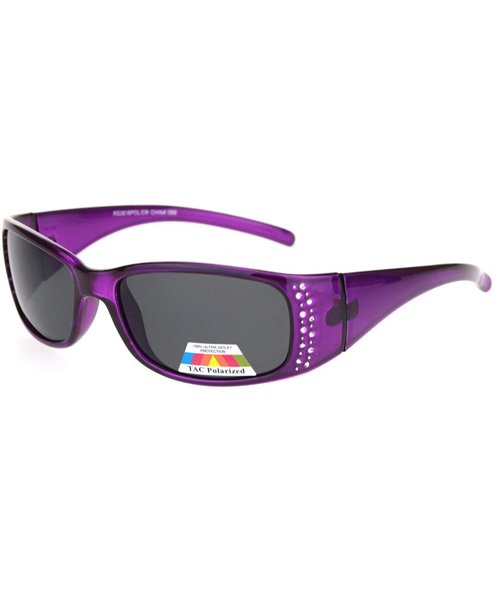 Womens Rhinestone Anti-glare Polarized Chic Narrow Rectangular Sunglasses - Purple Black - CQ18OX224IZ $7.95 Rectangular