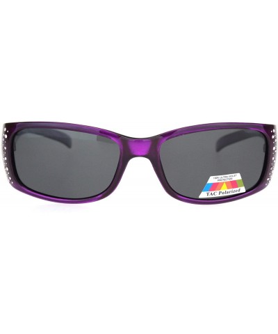 Womens Rhinestone Anti-glare Polarized Chic Narrow Rectangular Sunglasses - Purple Black - CQ18OX224IZ $7.95 Rectangular