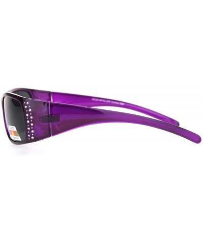 Womens Rhinestone Anti-glare Polarized Chic Narrow Rectangular Sunglasses - Purple Black - CQ18OX224IZ $7.95 Rectangular