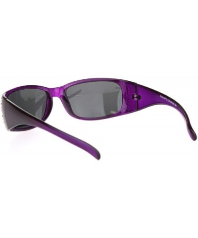 Womens Rhinestone Anti-glare Polarized Chic Narrow Rectangular Sunglasses - Purple Black - CQ18OX224IZ $7.95 Rectangular