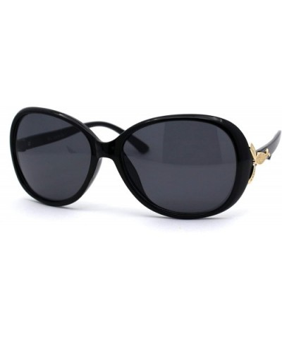 Classic Oversize Round Butterfly Designer Fashion Plastic Sunglasses - All Black - CN194KS242X $5.54 Oversized