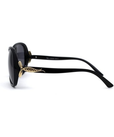 Classic Oversize Round Butterfly Designer Fashion Plastic Sunglasses - All Black - CN194KS242X $5.54 Oversized