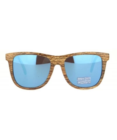 Mens Wood Grain Oversize Horn Rim Color Mirror Sunglasses - Medium Wood Blue Mirror - C218O3IY7I3 $7.10 Oversized