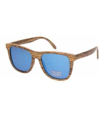 Mens Wood Grain Oversize Horn Rim Color Mirror Sunglasses - Medium Wood Blue Mirror - C218O3IY7I3 $7.10 Oversized