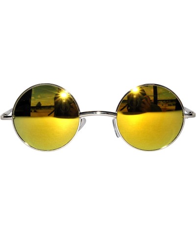 Round Retro Small Circle Tint & Mirror Colored Lens 43-55 mm Sunglasses Metal - Round_43mm_yellow_silver_mirror - CU184ADOYXK...