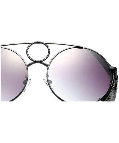 New personality fashion punk metal round leather rivet unisex brand designer sunglasses UV400 - Black - CW18SOQDTN8 $11.98 Round