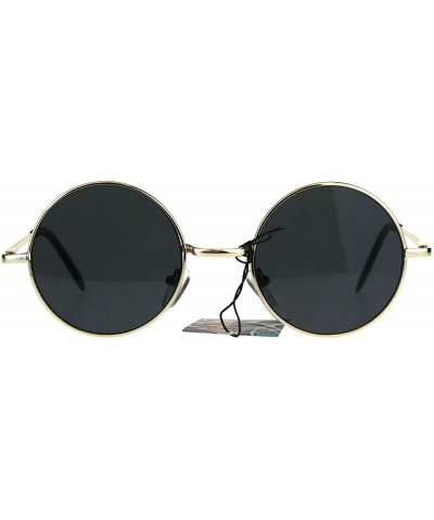 Flat Panel Classic Round Circle Lens Hippie 70s Sunglasses - Gold Black - CS189LWHLME $8.34 Round