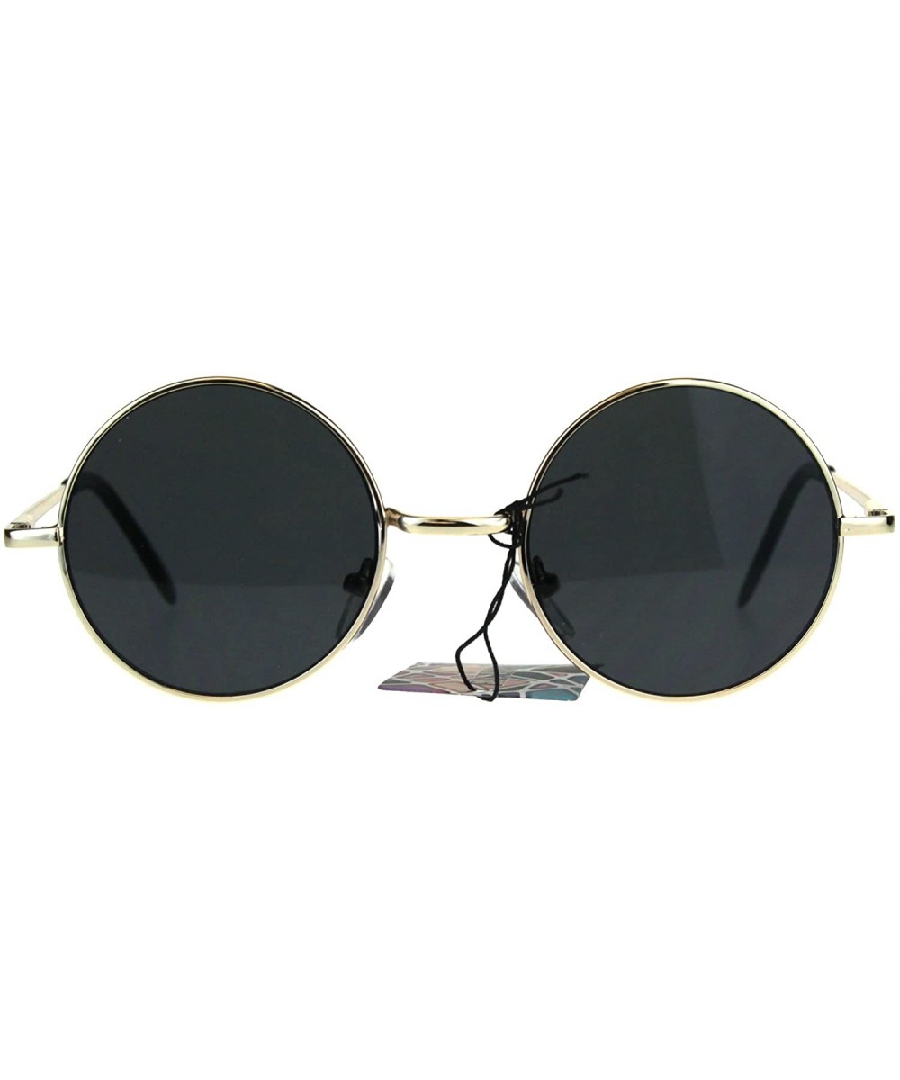 Flat Panel Classic Round Circle Lens Hippie 70s Sunglasses - Gold Black - CS189LWHLME $8.34 Round