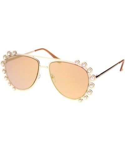 Pearl Studded Aviator Sunglasses Womens Fashion Shades UV 400 - Gold (Pink/Gold Mirror) - CP18TO8O64S $9.36 Aviator