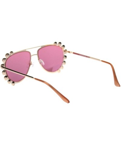 Pearl Studded Aviator Sunglasses Womens Fashion Shades UV 400 - Gold (Pink/Gold Mirror) - CP18TO8O64S $9.36 Aviator