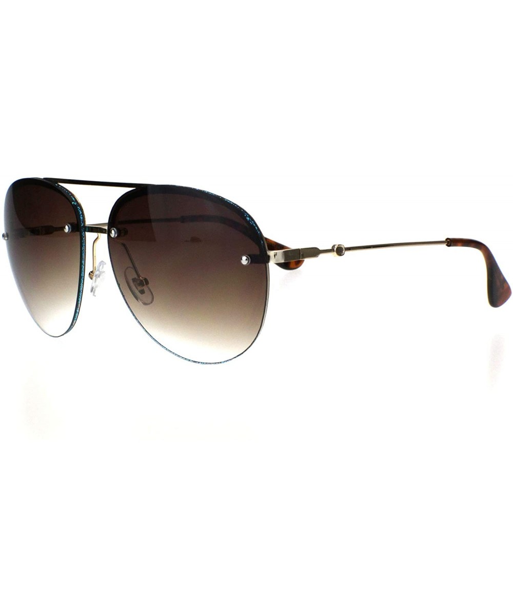 Womens Glitter Edge Trim Luxury Designer Rimless Pilots Sunglasses - Gold Blue Brown - CS18Q79IS0R $7.81 Rimless