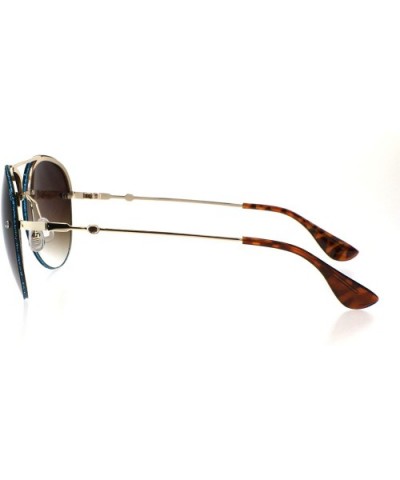 Womens Glitter Edge Trim Luxury Designer Rimless Pilots Sunglasses - Gold Blue Brown - CS18Q79IS0R $7.81 Rimless