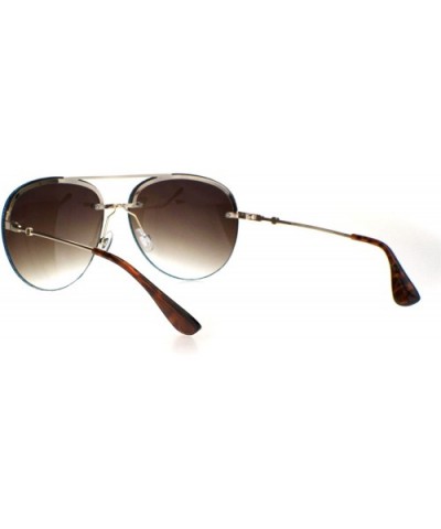 Womens Glitter Edge Trim Luxury Designer Rimless Pilots Sunglasses - Gold Blue Brown - CS18Q79IS0R $7.81 Rimless