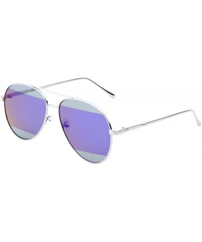 Large Aviator Sunglasses Flat Lens Two Tone Color Mirror Lens Mod Runway Fashion - Silver/Purple-green - CC17YEEUCR7 $5.46 Wrap