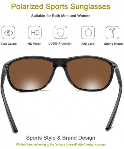 Rectangular Sports Fashion Polarized Sunglasses - Durable Lightweight Sun glasses for Men and Women - C618N72I695 $10.54 Sport