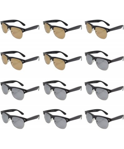 Retro Semi-Rimless Sunglass-Wholesale Lot 12 Pack - Assorted Color Lens - CY18E6MMR66 $20.46 Goggle