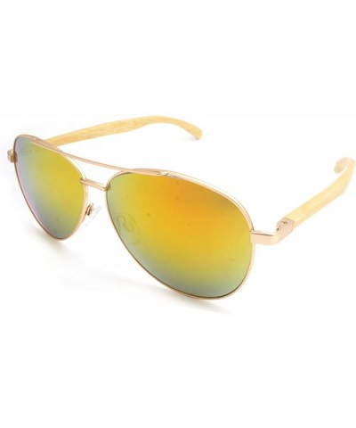 NEW Real Tree Bamboo wood Temples Sunglasses - Rose Gold Light Wood Temple / Yellow Red Mirror Lens - CI184OS808D $25.57 Sport