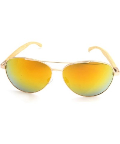 NEW Real Tree Bamboo wood Temples Sunglasses - Rose Gold Light Wood Temple / Yellow Red Mirror Lens - CI184OS808D $25.57 Sport