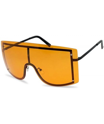 Women's Big Squared Oversized Rimless Shield Color Transparent Visor Sunglasses - Black Frame - Orange - CU18HZ37Q3D $8.18 Oval
