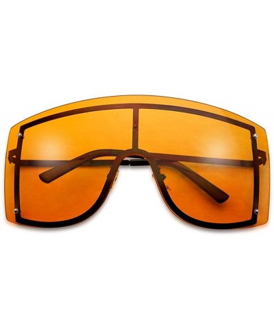 Women's Big Squared Oversized Rimless Shield Color Transparent Visor Sunglasses - Black Frame - Orange - CU18HZ37Q3D $8.18 Oval