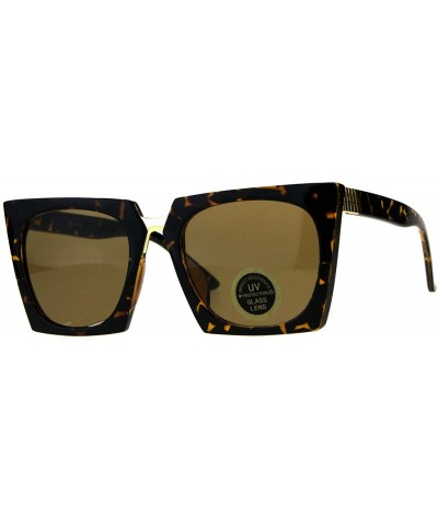 Impact Resistant Glass Lens Sunglasses Womens Oversized Square Fashion - Tortoise - CX18GQTRKEI $7.18 Oversized