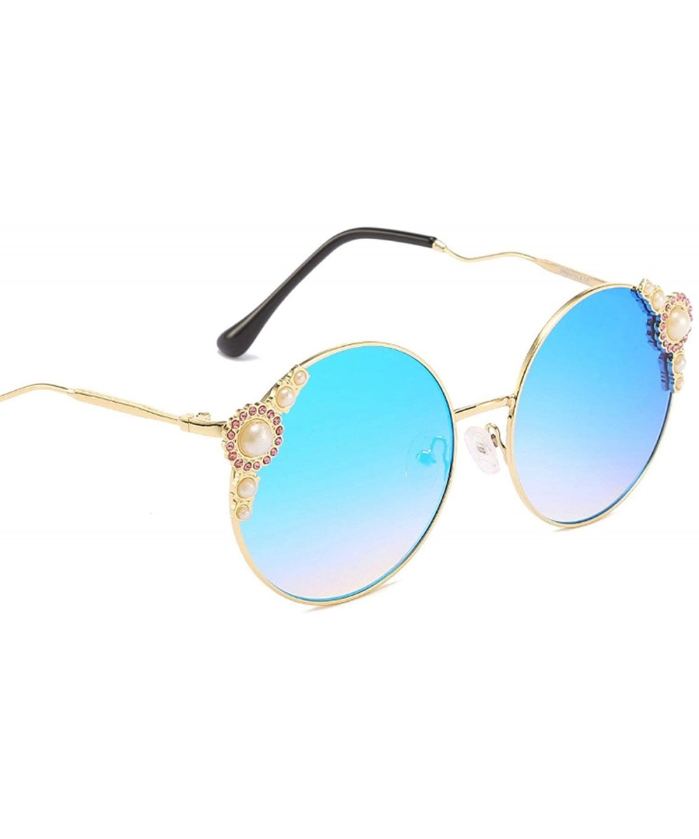 Classic Retro Designer Style Round Frame Pearl Sunglasses for Women Metal Resin UV 400 Protection Sunglasses - CA18SAT900A $1...