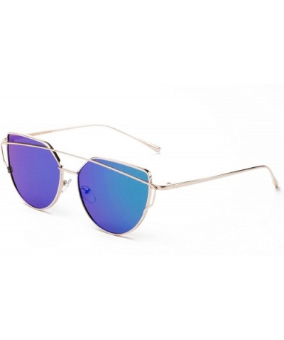 "Boca" Cat Eye Mirrored Flat Lenses Street Fashion Metal Frame Women Sunglasses - Green - CB12M3W45YB $9.40 Rectangular
