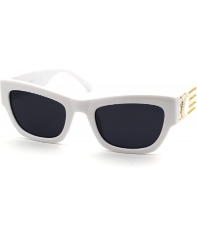 Womens Mod Metal Stud Jewel Thick Plastic Cat Eye Sunglasses - White Black - CI18WM7D2QK $7.36 Rectangular