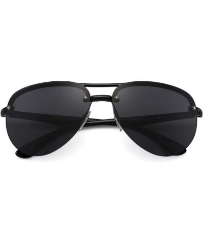Retro Aviator Sunglasses Lightweight Rimless Shades for Men Women - Black Frame / Grey Lens - CG192UTDY6O $12.71 Oversized