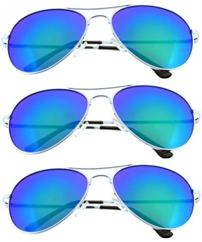 3 Pack Aviator Sunglasses Classic Metal w/Spring Hinges - 3 Pack Green - CI11D9ZJUMJ $10.17 Sport