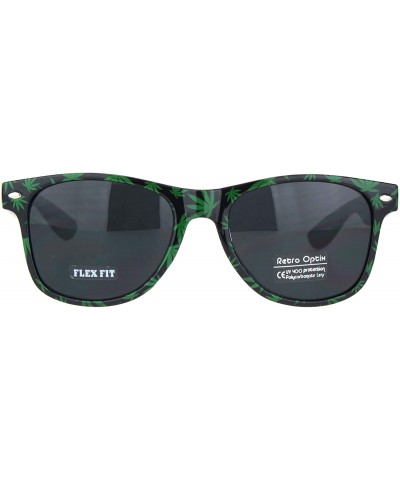 Marijuana Leaf Print Sunglasses Pothead Square Flex Fit Shades UV 400 - Shiny Black - C9196GWMEQX $6.82 Square