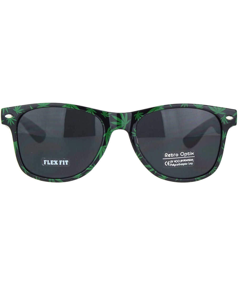 Marijuana Leaf Print Sunglasses Pothead Square Flex Fit Shades UV 400 - Shiny Black - C9196GWMEQX $6.82 Square