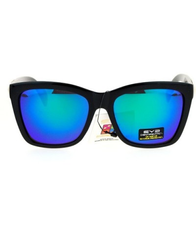 Pyramid Stud Horn Rim Mirror Lens Plastic Sunglasses - Teal - CE12OB8OLFU $6.43 Rectangular