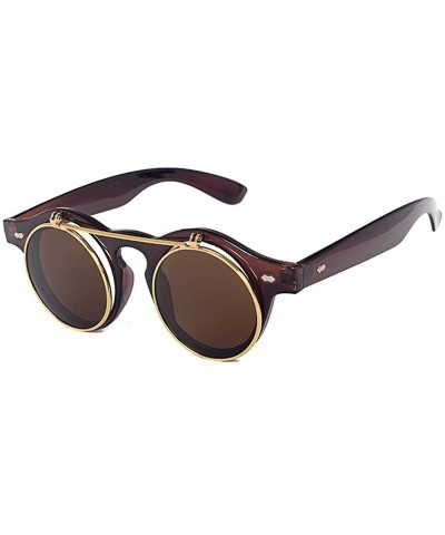 Unisex Metal Retro Steampunk Style Circle Sunglasses Round Lens Flip up Men Women - Brown - CQ18C4SE0DC $5.65 Oval