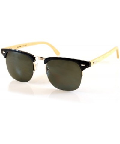 SemiRimless Horn Rimmed Real Bamboo Wood Horn Rimmed Sunglasses A157 - Black Gold/ Green - CV18CQQQK9S $10.97 Rimless