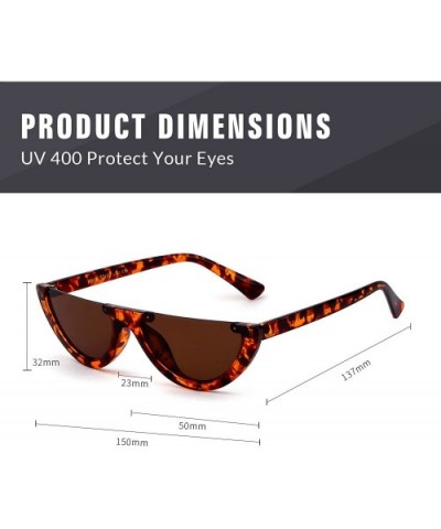 Semi Rimeless Sunglasses Half Round Vintage Retro Clout Goggles - Leopard - CQ188HLTT6W $7.83 Rimless