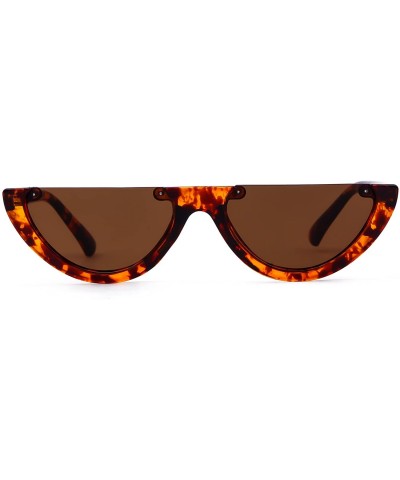 Semi Rimeless Sunglasses Half Round Vintage Retro Clout Goggles - Leopard - CQ188HLTT6W $7.83 Rimless