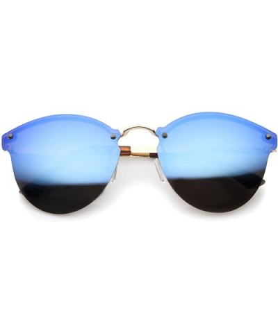Womens Fashion Iridescent Lens Rimless Metal Temple Cat Eye Sunglasses - Gold-tortoise / Blue Mirror - C012G0QN95R $7.03 Cat Eye