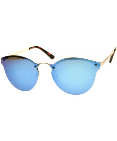 Womens Fashion Iridescent Lens Rimless Metal Temple Cat Eye Sunglasses - Gold-tortoise / Blue Mirror - C012G0QN95R $7.03 Cat Eye