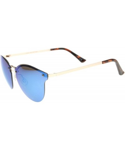 Womens Fashion Iridescent Lens Rimless Metal Temple Cat Eye Sunglasses - Gold-tortoise / Blue Mirror - C012G0QN95R $7.03 Cat Eye