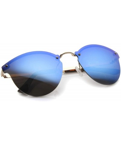 Womens Fashion Iridescent Lens Rimless Metal Temple Cat Eye Sunglasses - Gold-tortoise / Blue Mirror - C012G0QN95R $7.03 Cat Eye