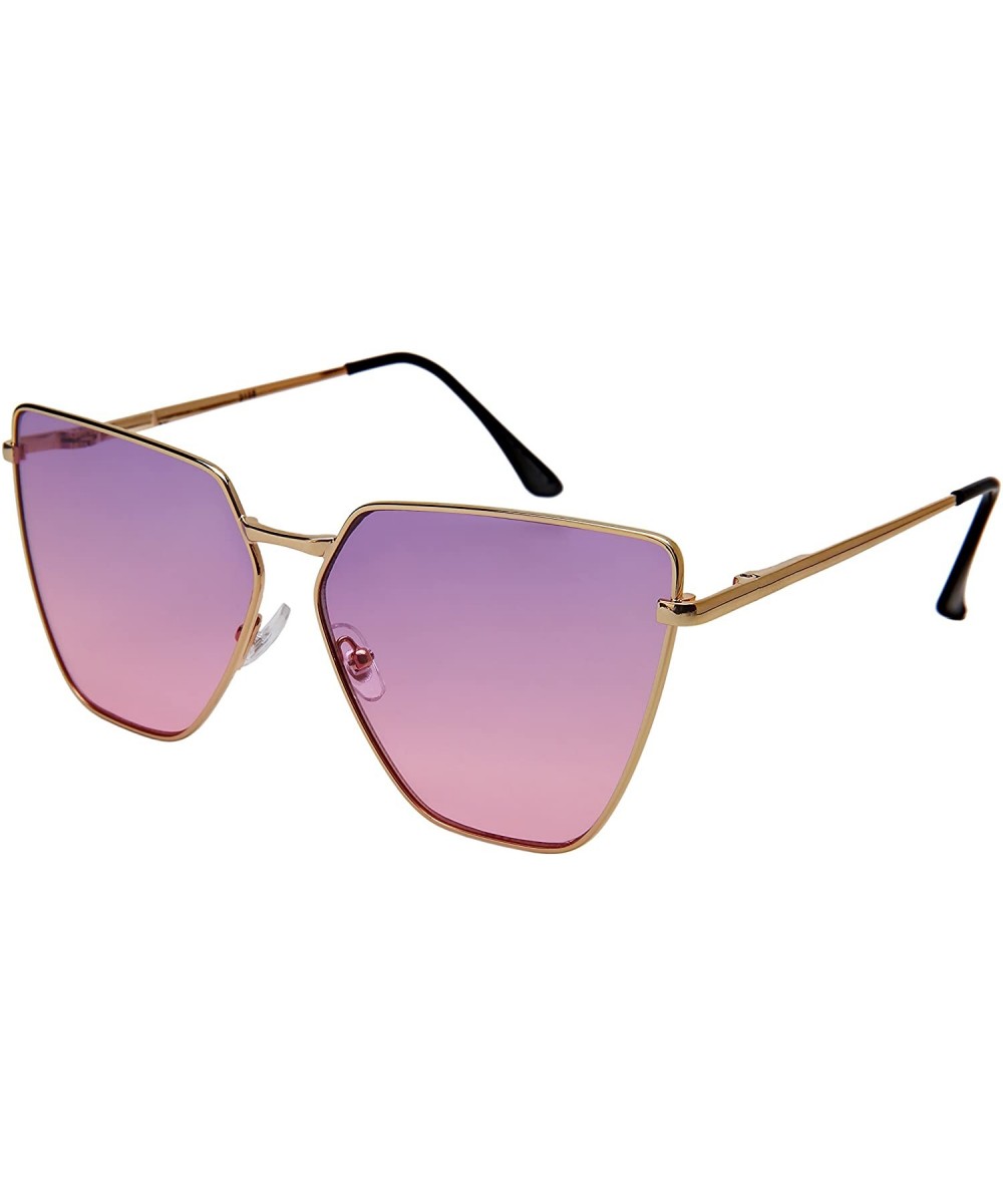 Oversized Cat Eye Flat Lens Sunnies Spring Hinge W/Fiber Case M3158S - Gold/Purple-pink Lens - CA187ITO70K $5.56 Oversized