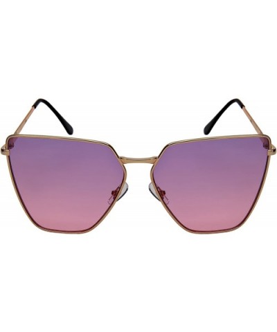 Oversized Cat Eye Flat Lens Sunnies Spring Hinge W/Fiber Case M3158S - Gold/Purple-pink Lens - CA187ITO70K $5.56 Oversized